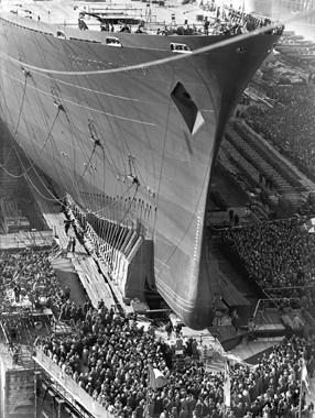 Varo della turbonave passeggeri "Leonardo da Vinci" nel cantiere navale Ansaldo di Sestri Ponente (Genova), 1958